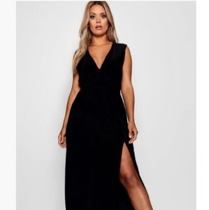 Boohoo Plunge Slinky High Split Maxi Dress